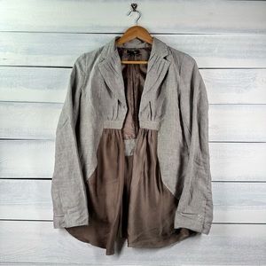 Ryu Stripes Linen Blend Victorian Open Front Blazer